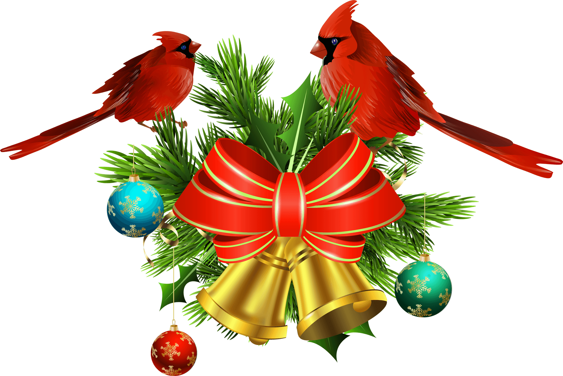 Christmas Cardinals Decoration PNG Image