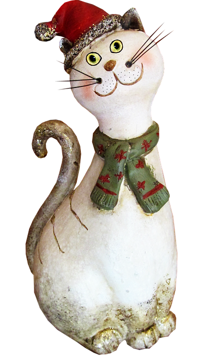 Christmas Cat Statuewith Santa Hat PNG Image