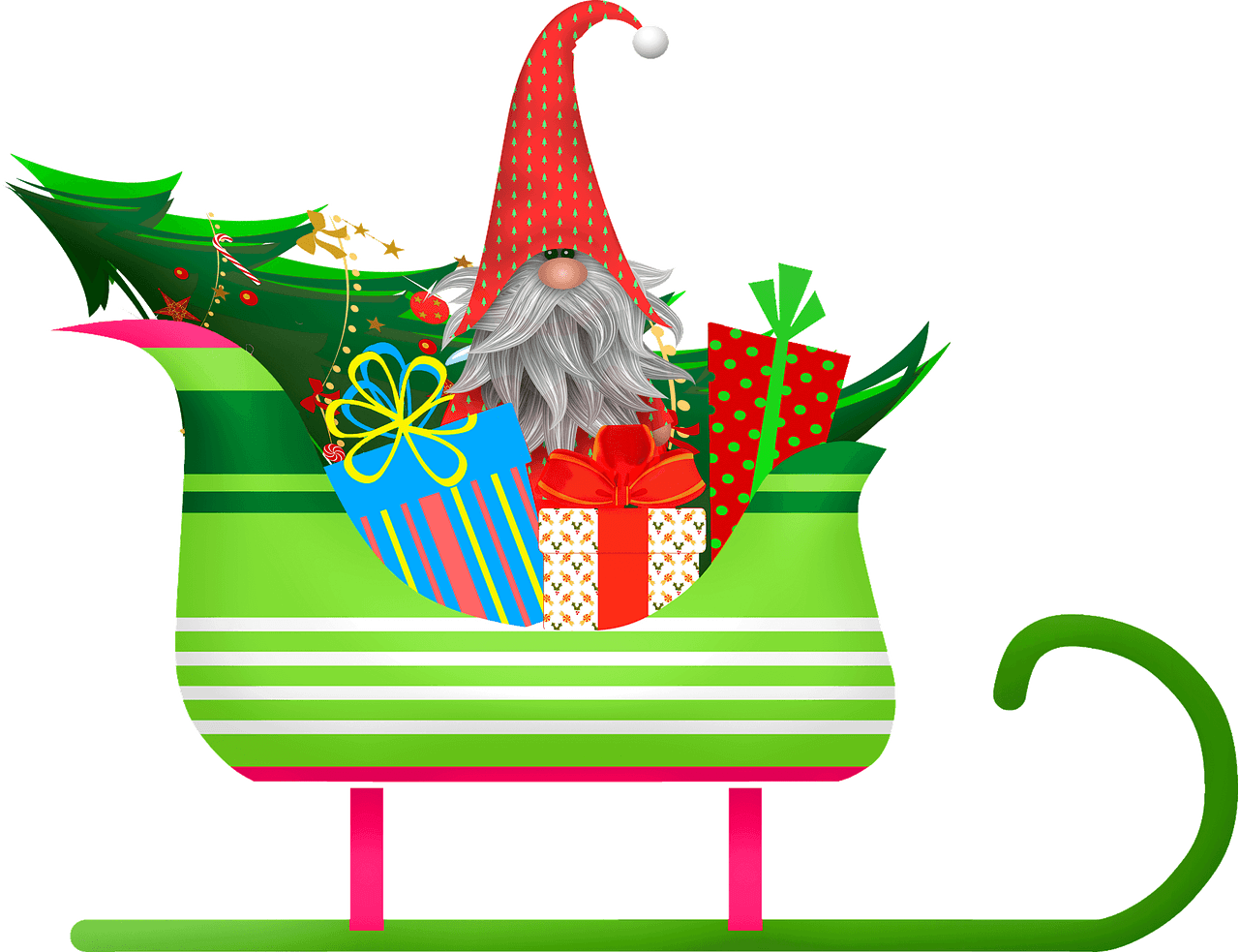 Christmas Elf Sleighwith Gifts PNG Image