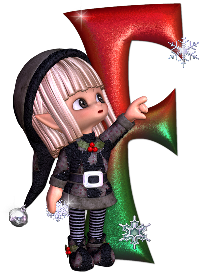 Christmas Elf Touching Letter R PNG Image