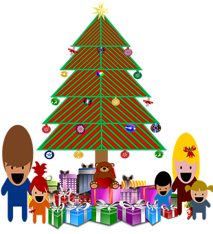 Christmas Family Gifts Tree Celebration PNG Image