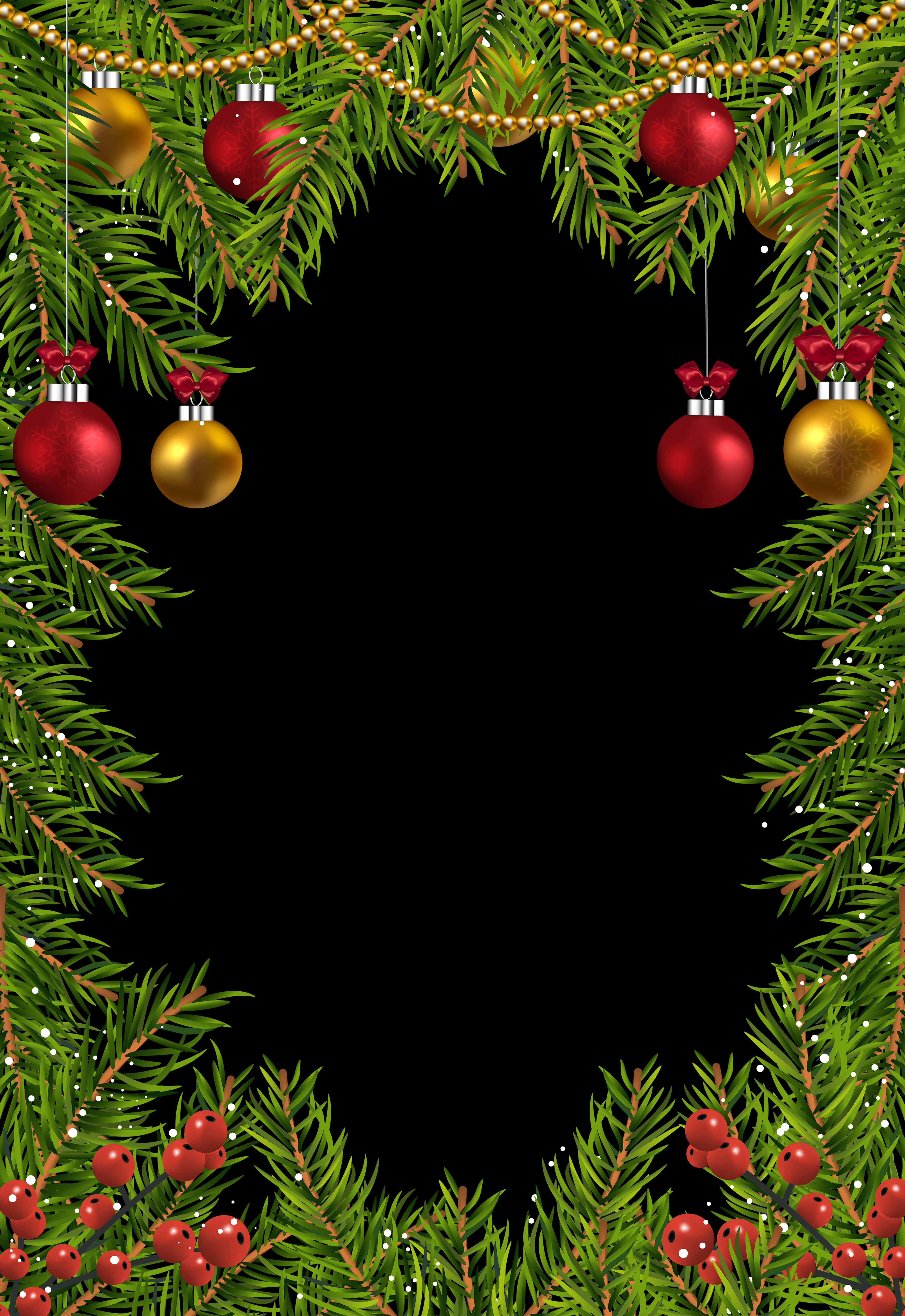 Christmas Fir Tree Ornaments Border Design PNG Image