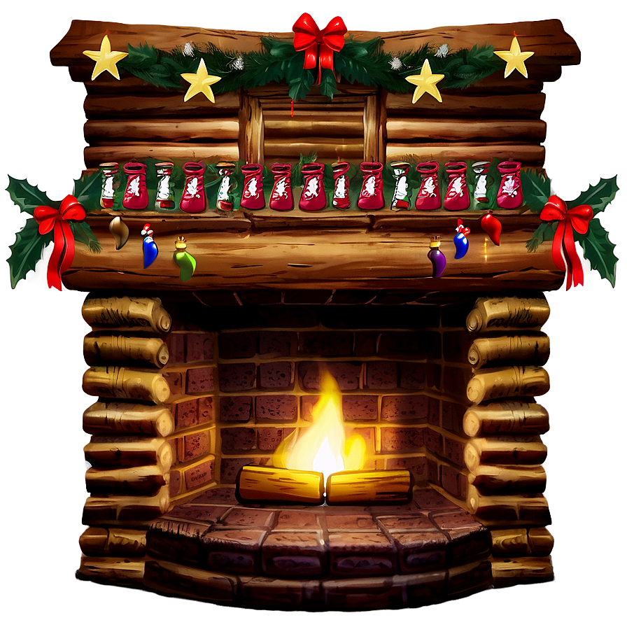 Christmas Fireplace In Log Cabin Png 06262024 PNG Image