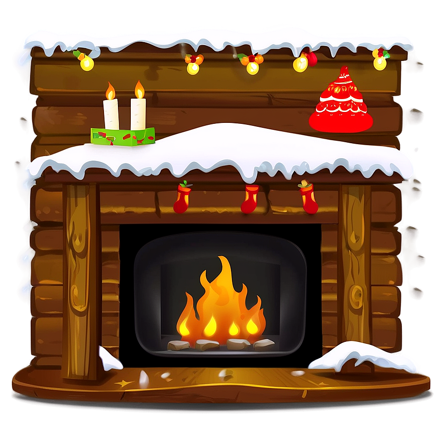 Christmas Fireplace In Snowy Cabin Png Ktv37 PNG Image