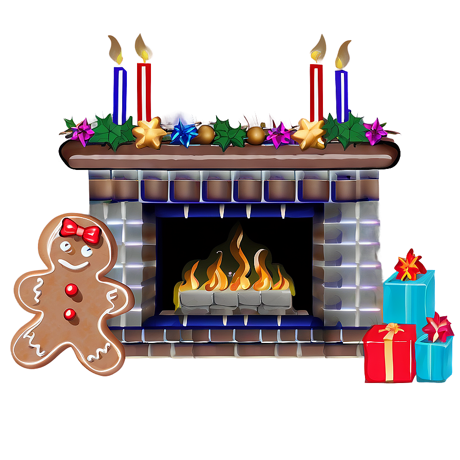 Christmas Fireplace With Gingerbread Png 89 PNG Image