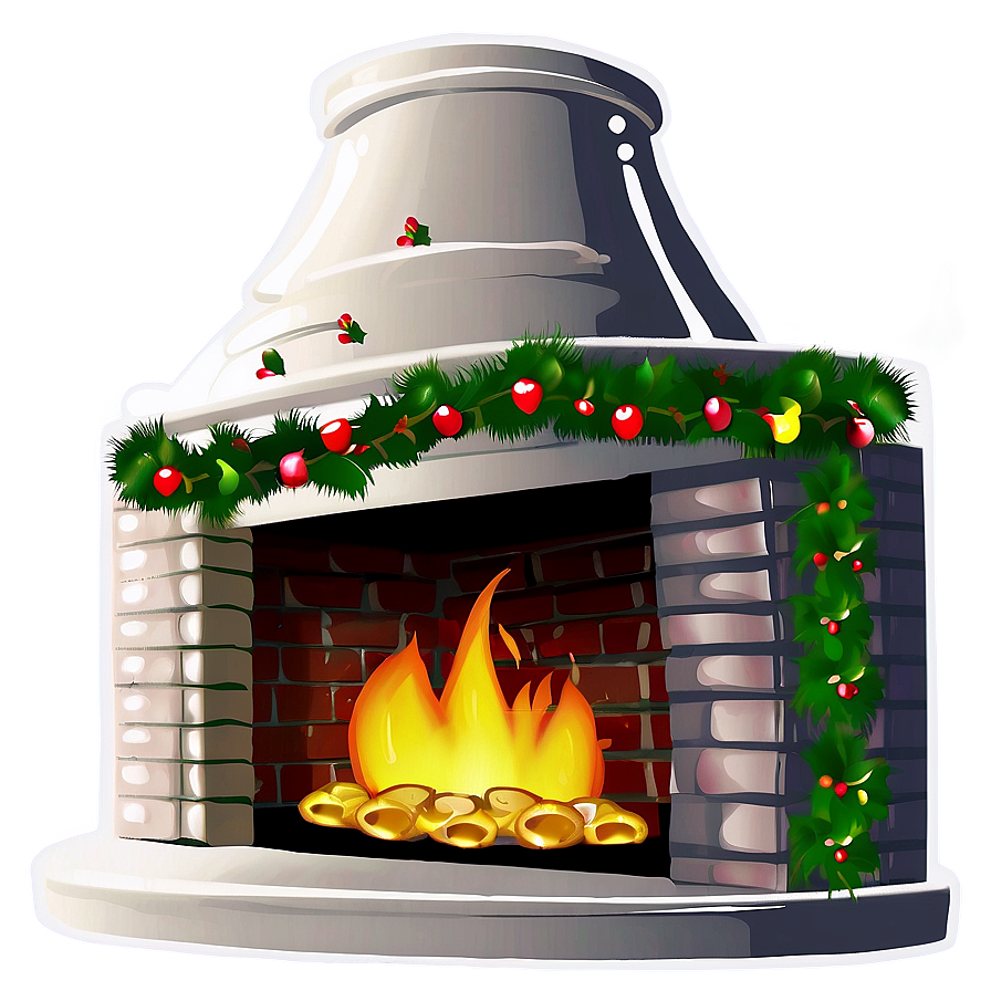 Christmas Fireplace With Holly Decoration Png Dcn PNG Image