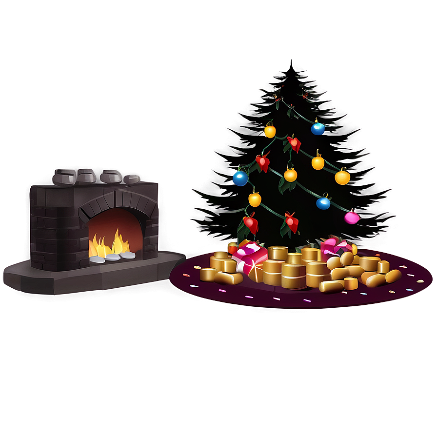 Christmas Fireplace With Tree Png Ujv37 PNG Image