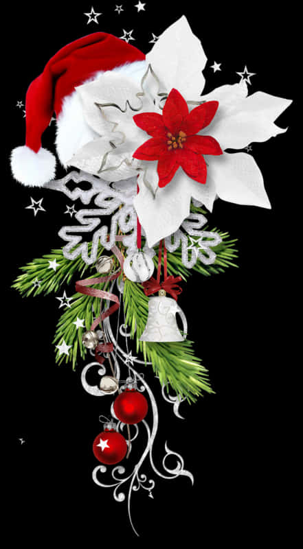 Christmas Floral Arrangementwith Santa Hat PNG Image