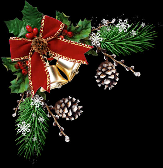 Christmas Hollyand Bells Decoration PNG Image