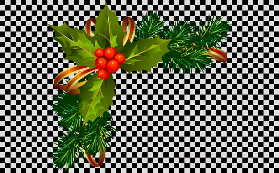 Christmas Hollyand Pine Corner Border PNG Image