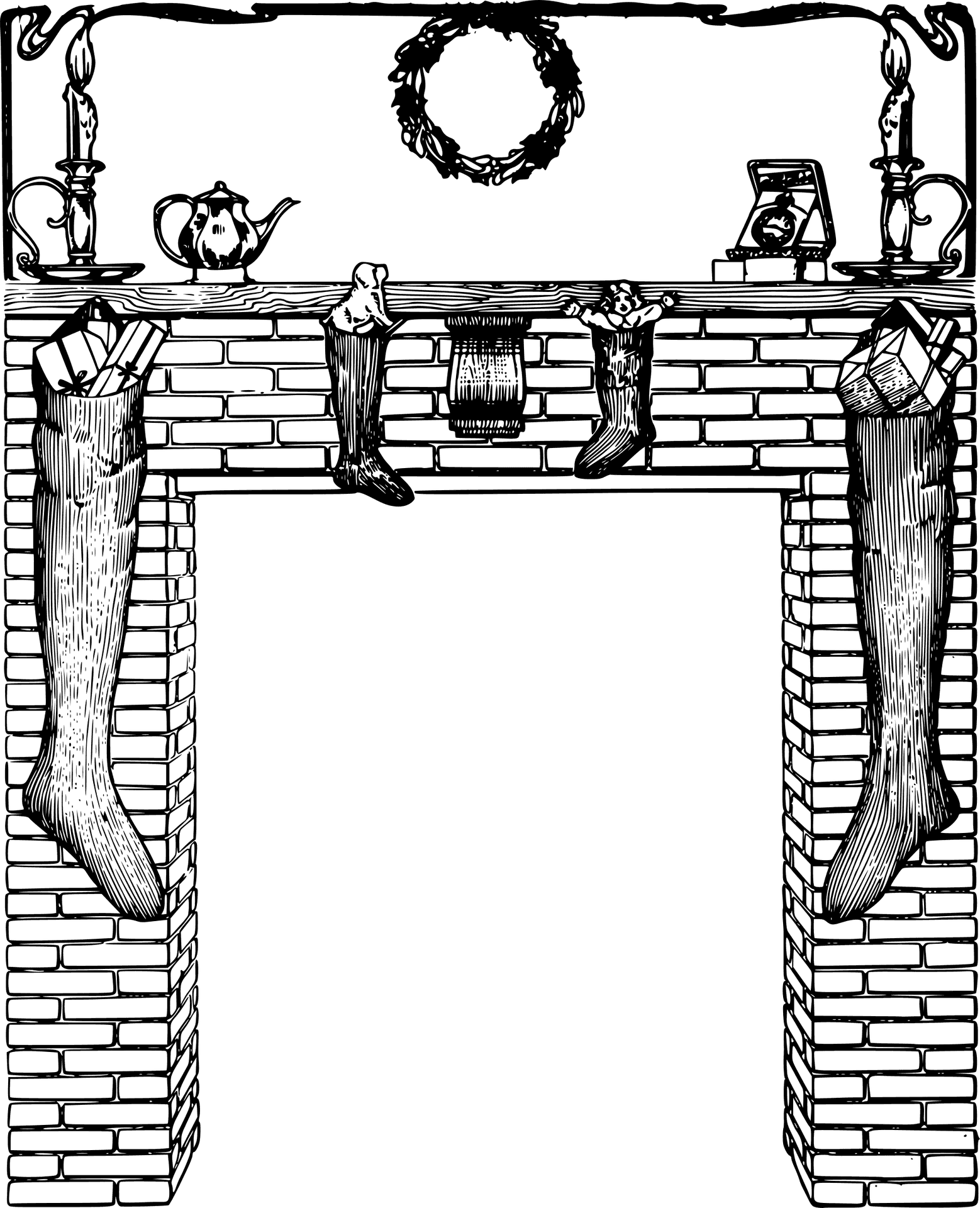 Christmas Mantelpiece Decoration Sketch PNG Image