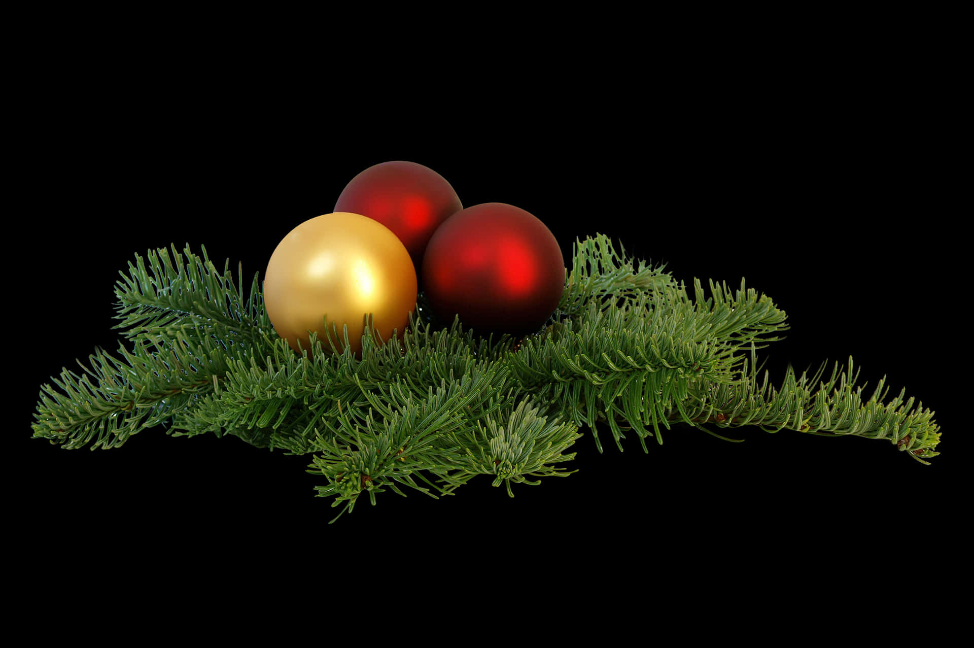 Christmas Ornamentson Pine Branch.jpg PNG Image