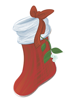 Christmas Stockingwith Mistletoeand Bow PNG Image