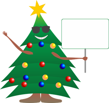 Christmas Tree Character Holding Sign PNG Image