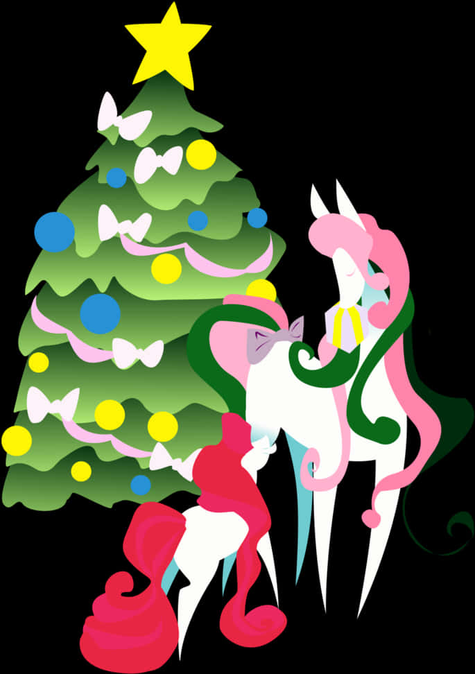 Christmas Unicorn Tree Vector PNG Image