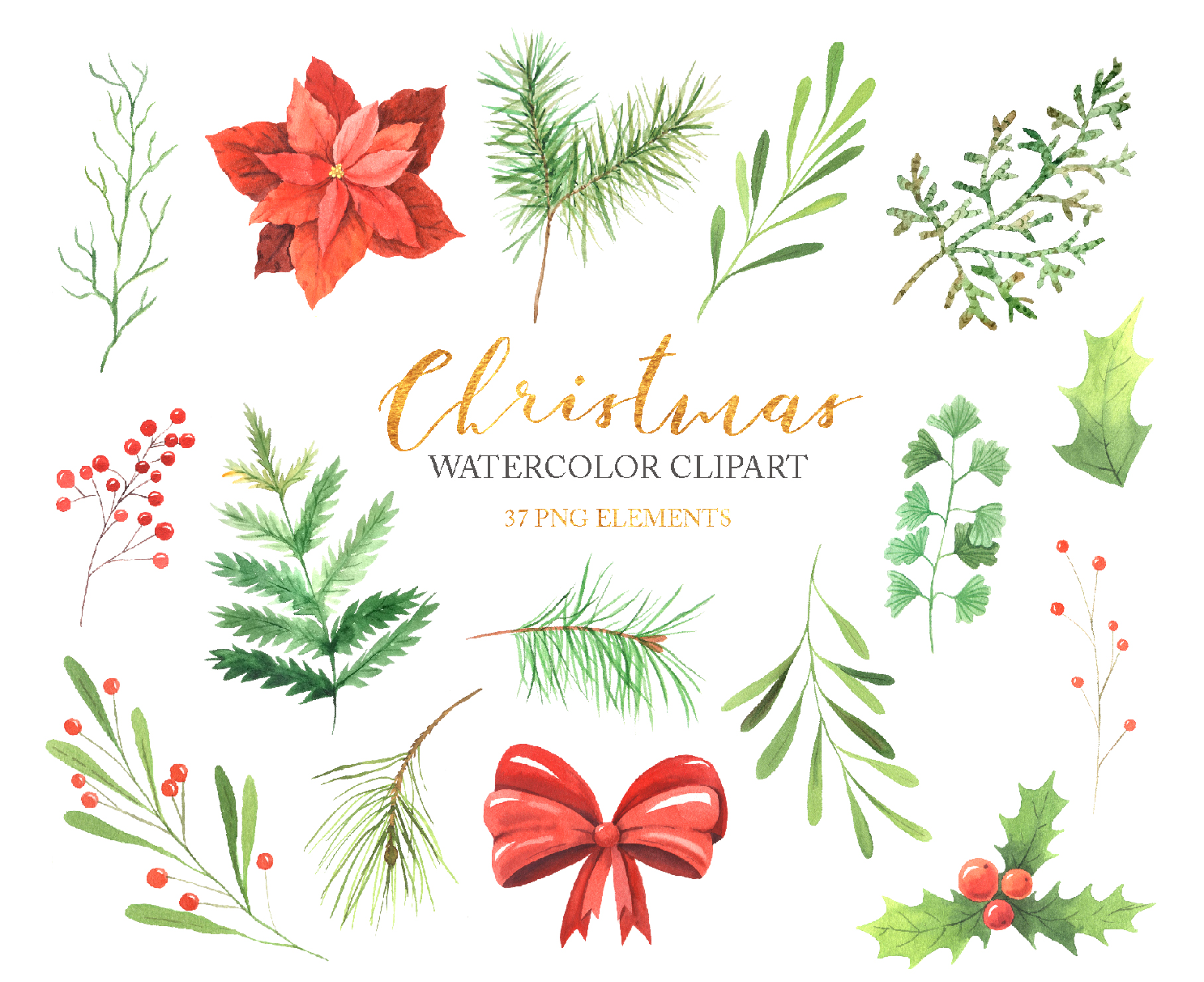 Christmas Watercolor Clipart Collection PNG Image