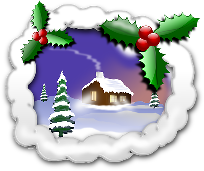 Christmas Winter Cottage Scene PNG Image