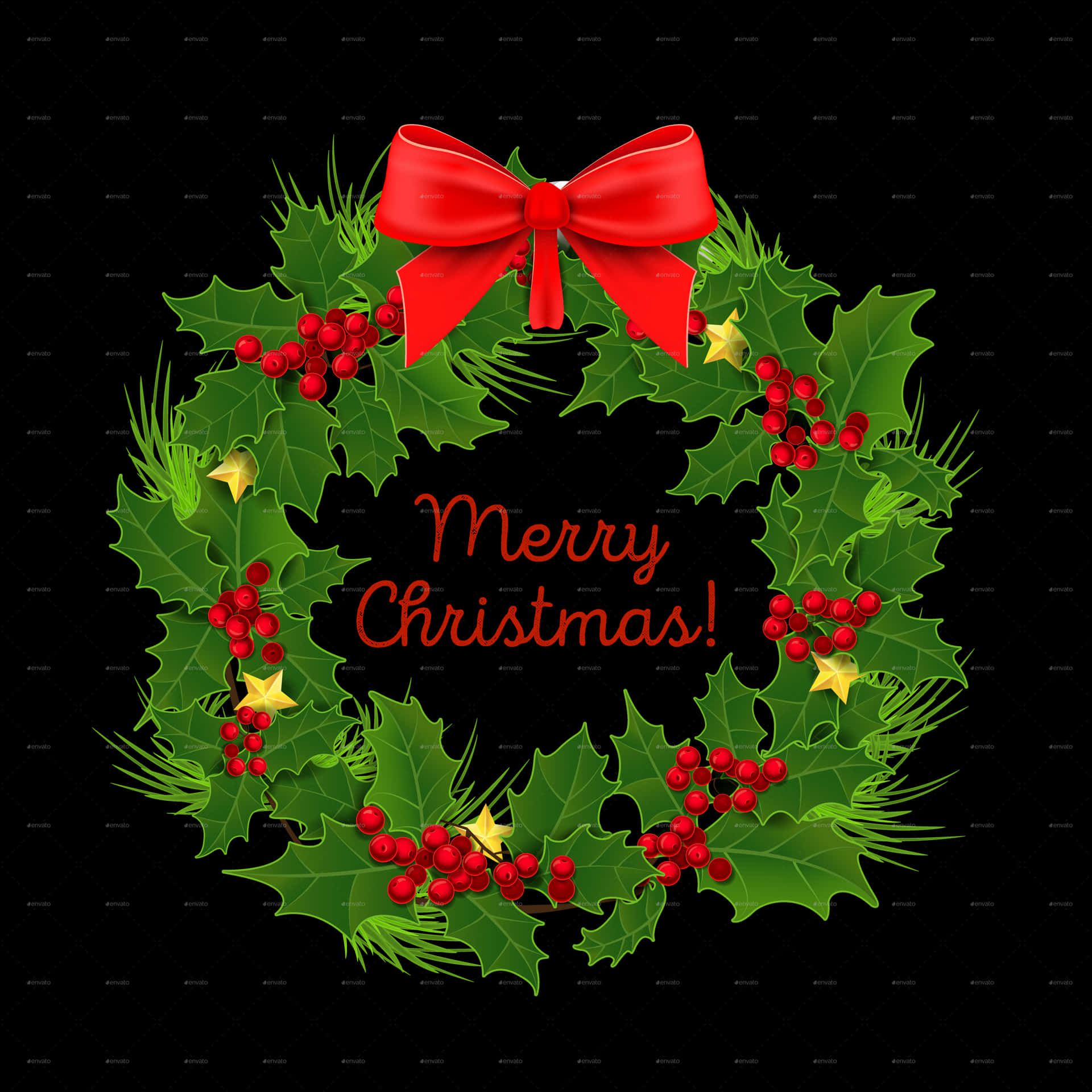 Christmas Wreath Greeting Card PNG Image