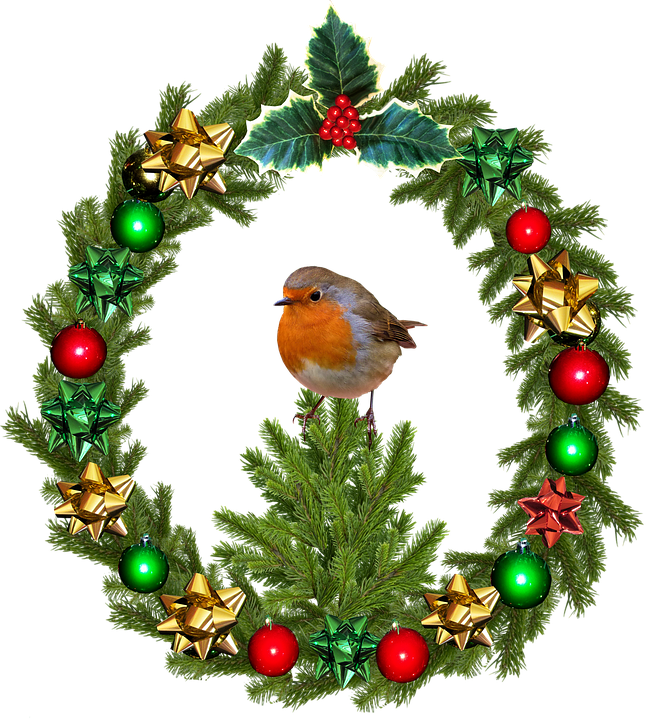 Christmas Wreathwith Robin Bird.png PNG Image