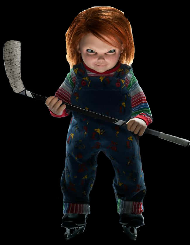 Chucky Holding Hockey Stick PNG Image