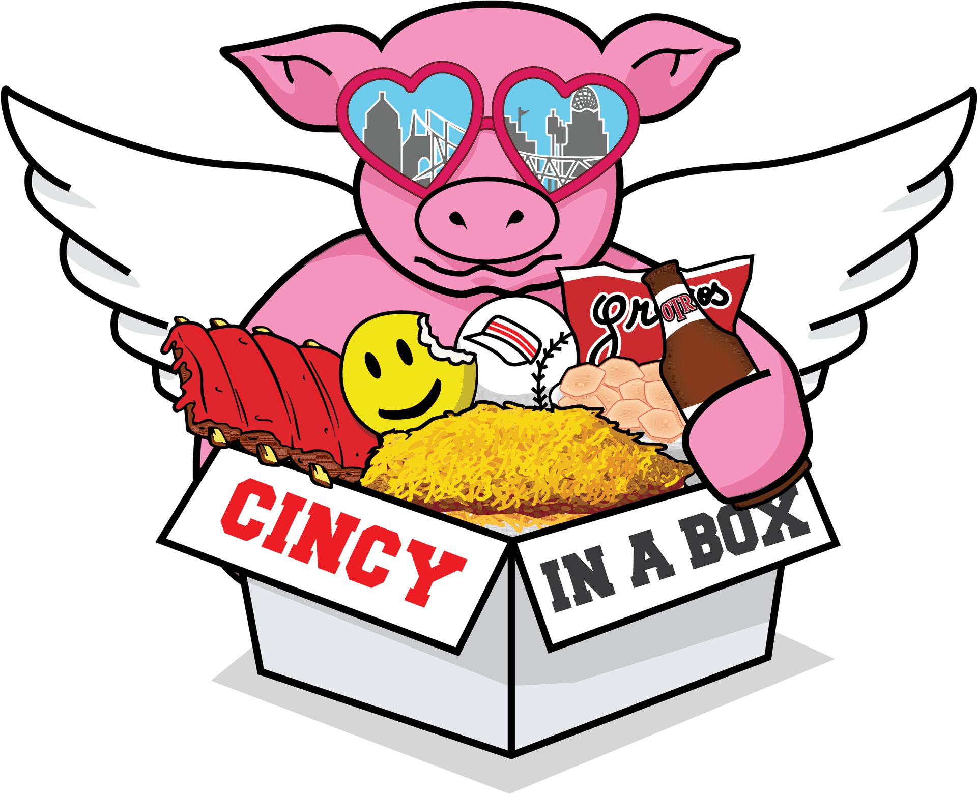 Cincinnati Themed Flying Pig Illustration PNG Image