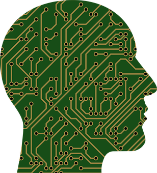 Circuit Board Brain Silhouette PNG Image