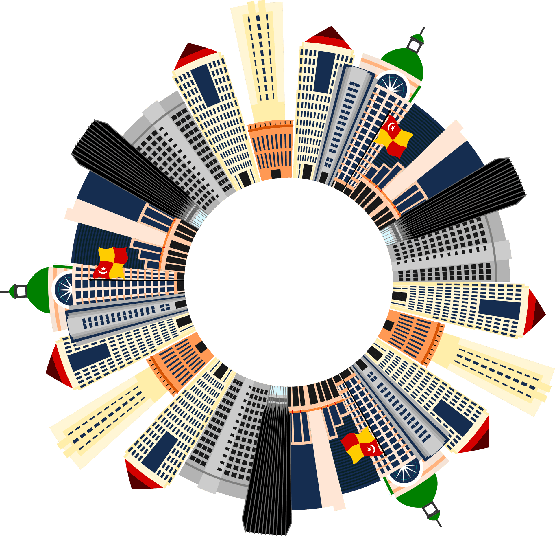 Circular Arrangementof World Skyscrapers PNG Image