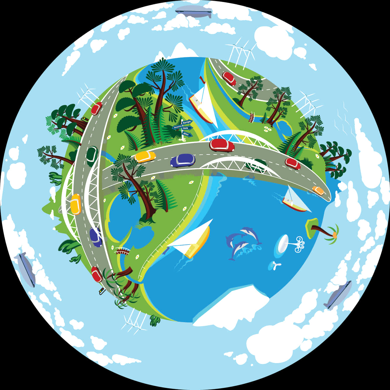 Circular Eco Friendly World Illustration PNG Image