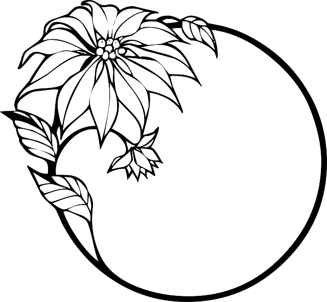 Circular Floral Design Black And White PNG Image