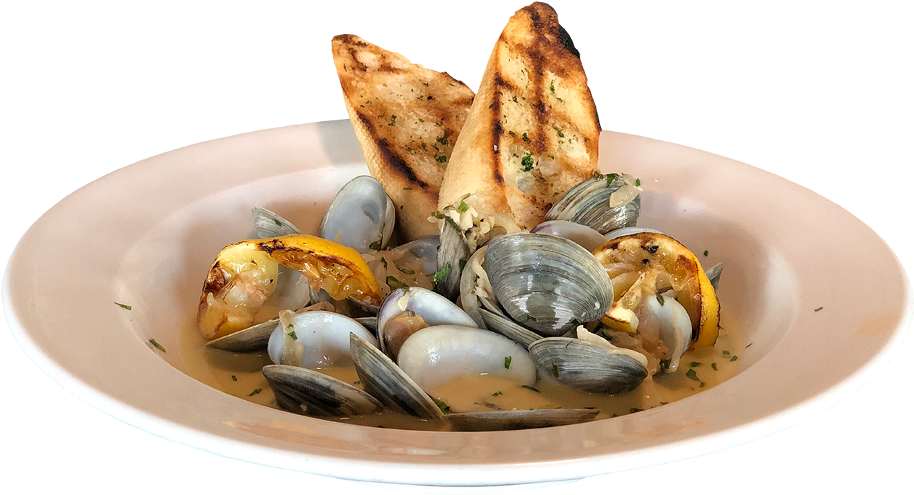 Clam Dishwith Lemonand Toasted Bread PNG Image