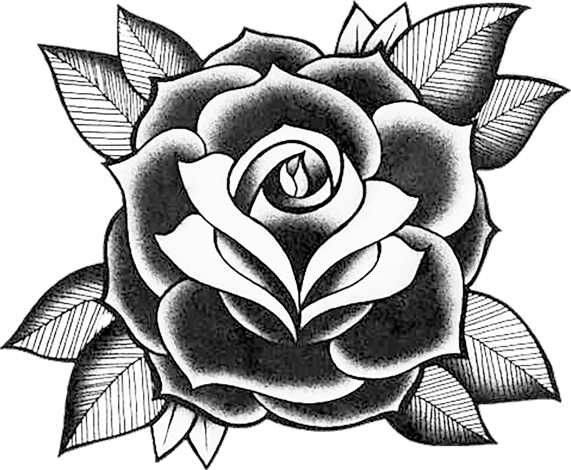 Classic Blackand White Rose Tattoo Design PNG Image