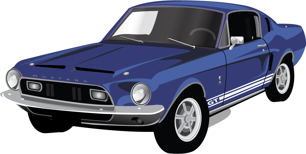 Classic Blue Ford Mustang G T Vector Illustration PNG Image