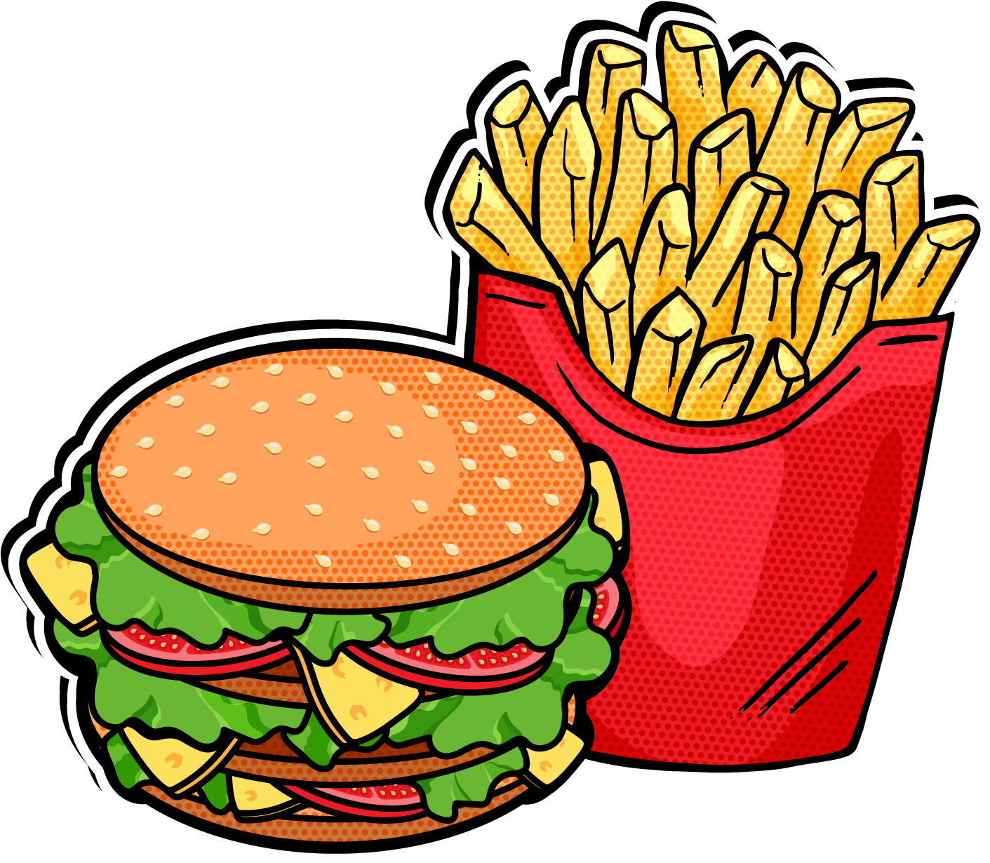 Classic Burgerand Fries Illustration PNG Image