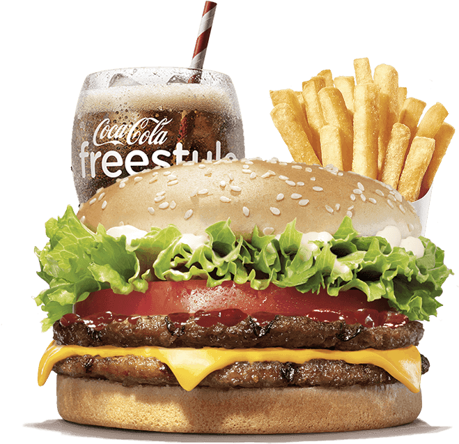 Classic Cheeseburger Fries Coke Combo PNG Image