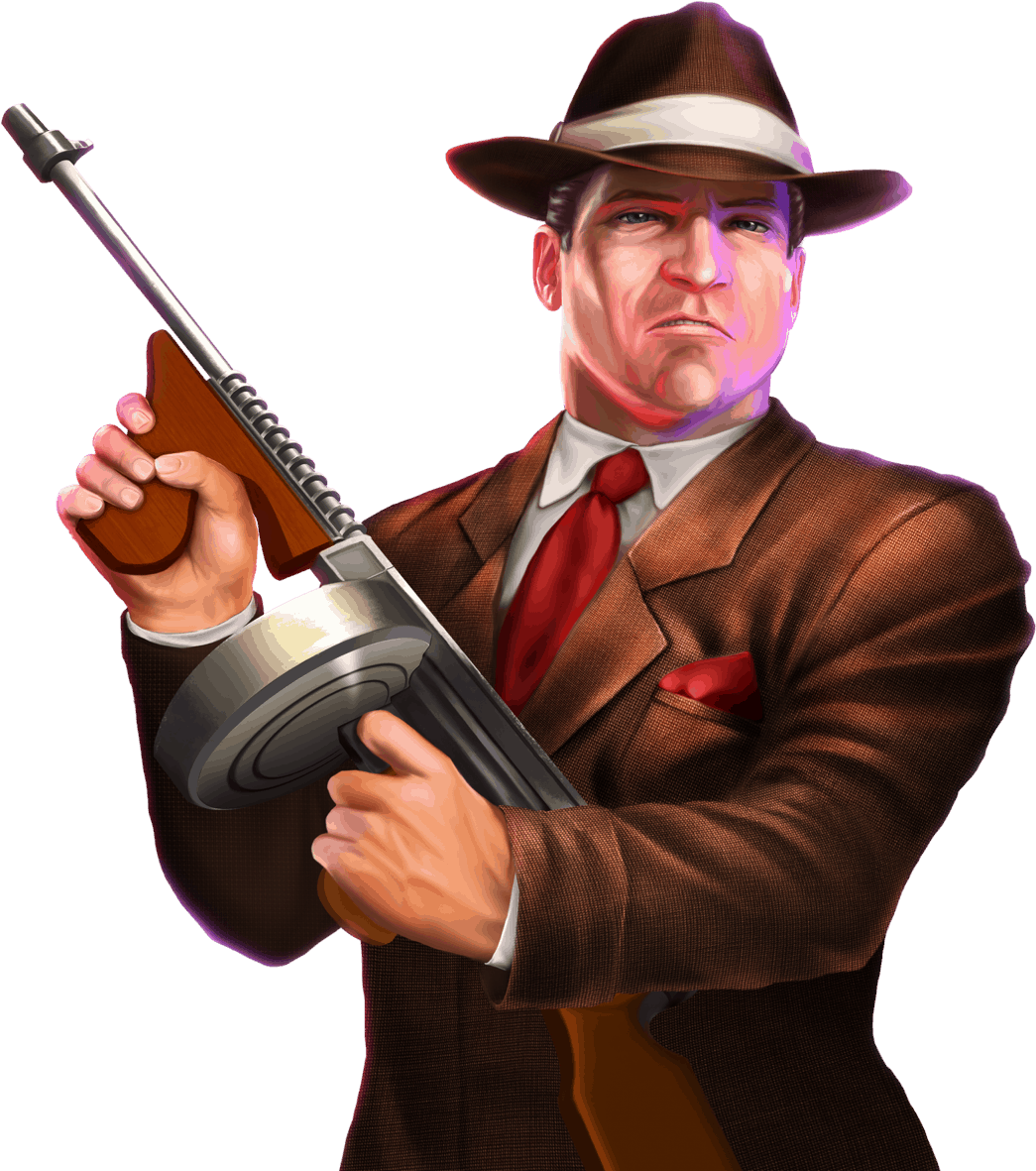 Classic Gangster With Tommy Gun PNG Image