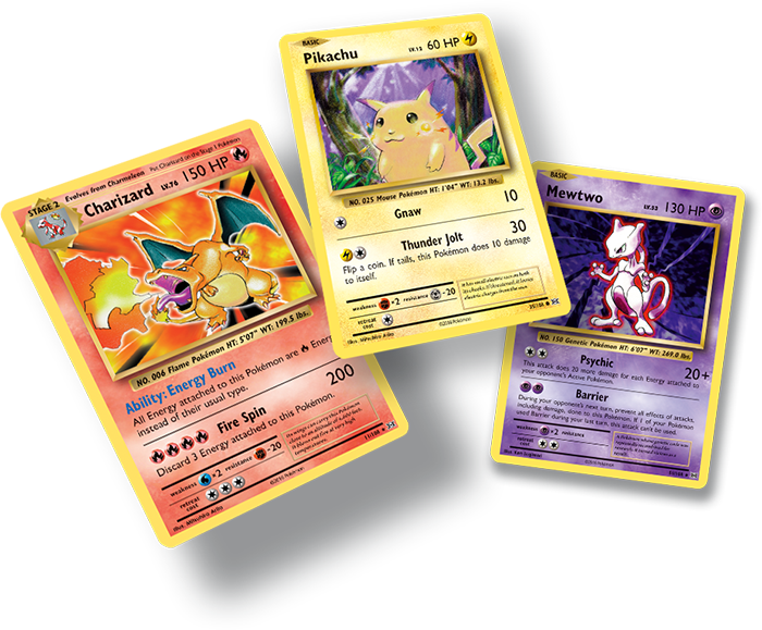 Classic Pokemon Cards Charizard Pikachu Mewtwo PNG Image