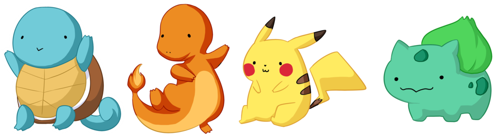 Classic Pokemon Starter Characters PNG Image