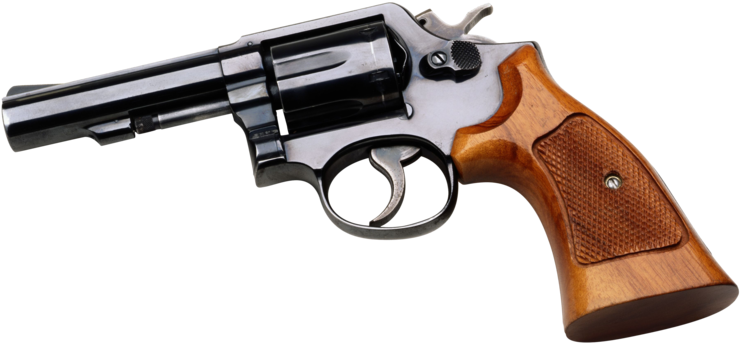 Classic Revolver Wooden Grip PNG Image