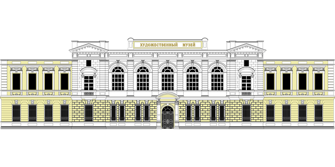 Classical Architecture Facade Drawing PNG Image