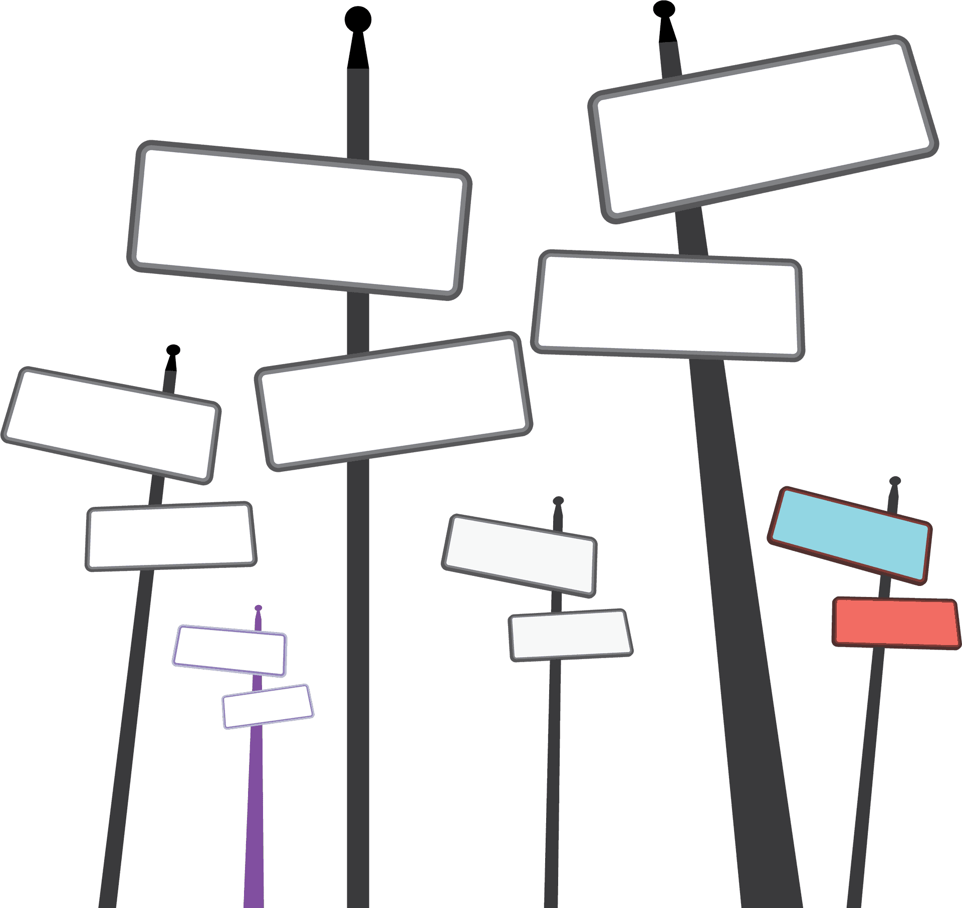 Clustered Blank Street Signs PNG Image