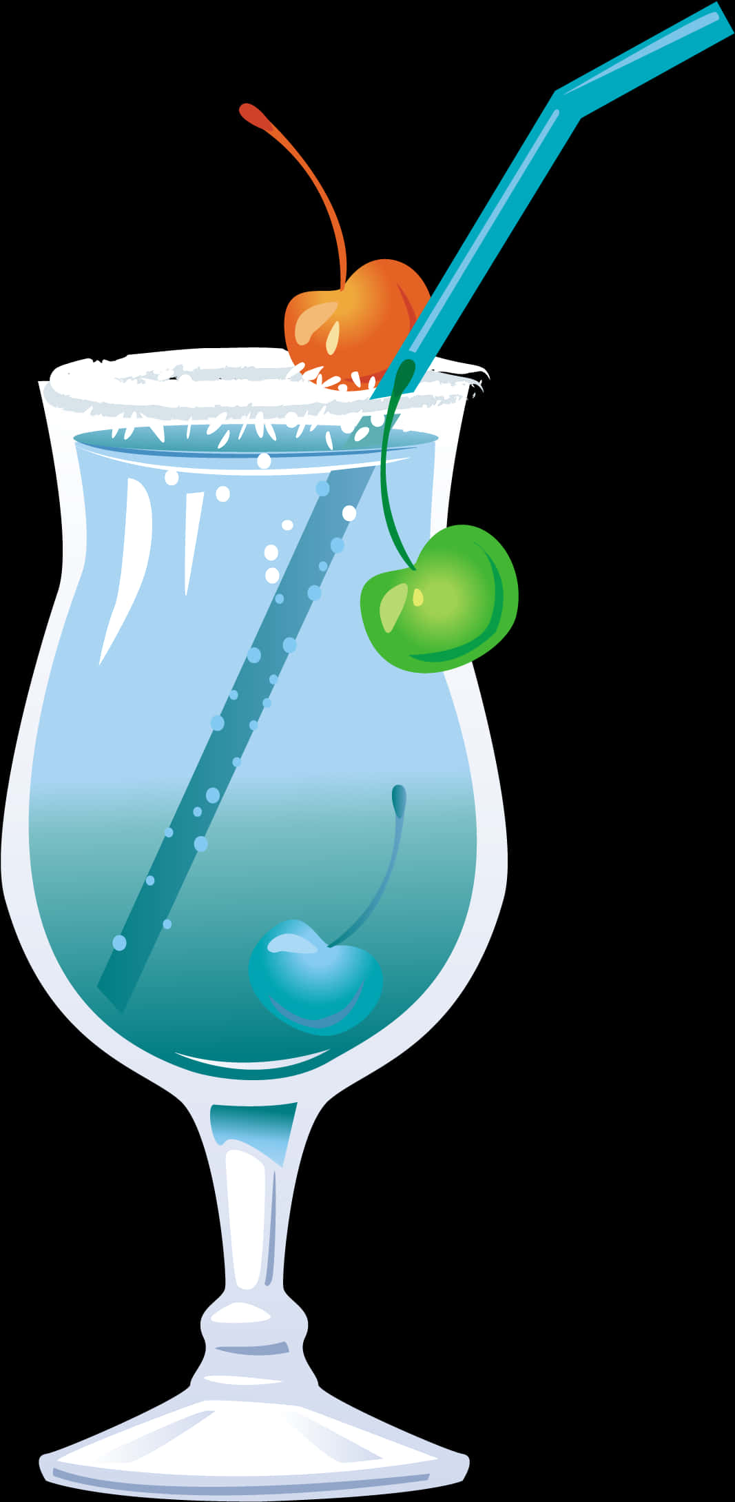 Cocktail Glass With Cherriesand Straw PNG Image