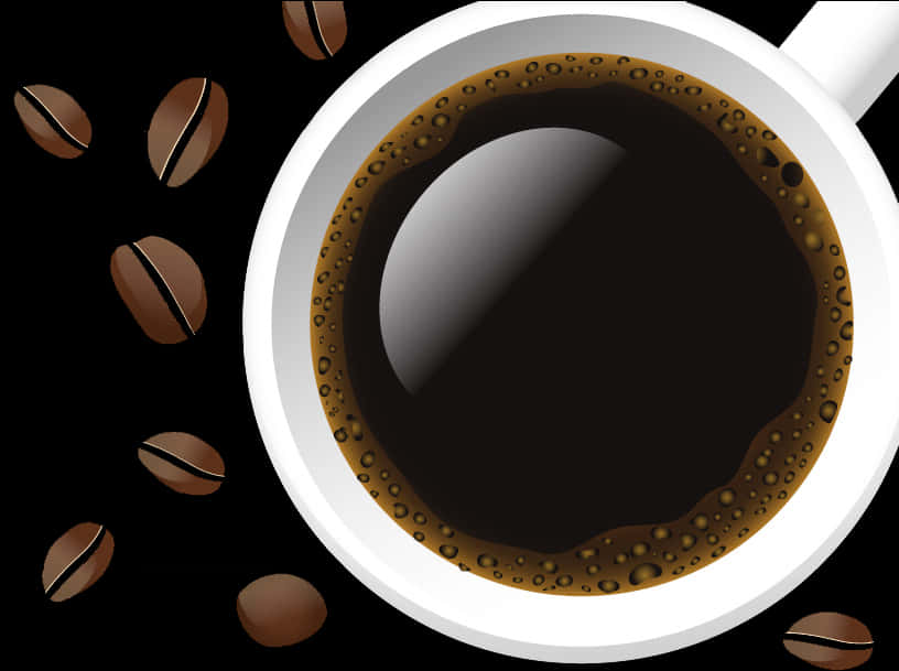 Coffee Cup Top Viewwith Beans PNG Image