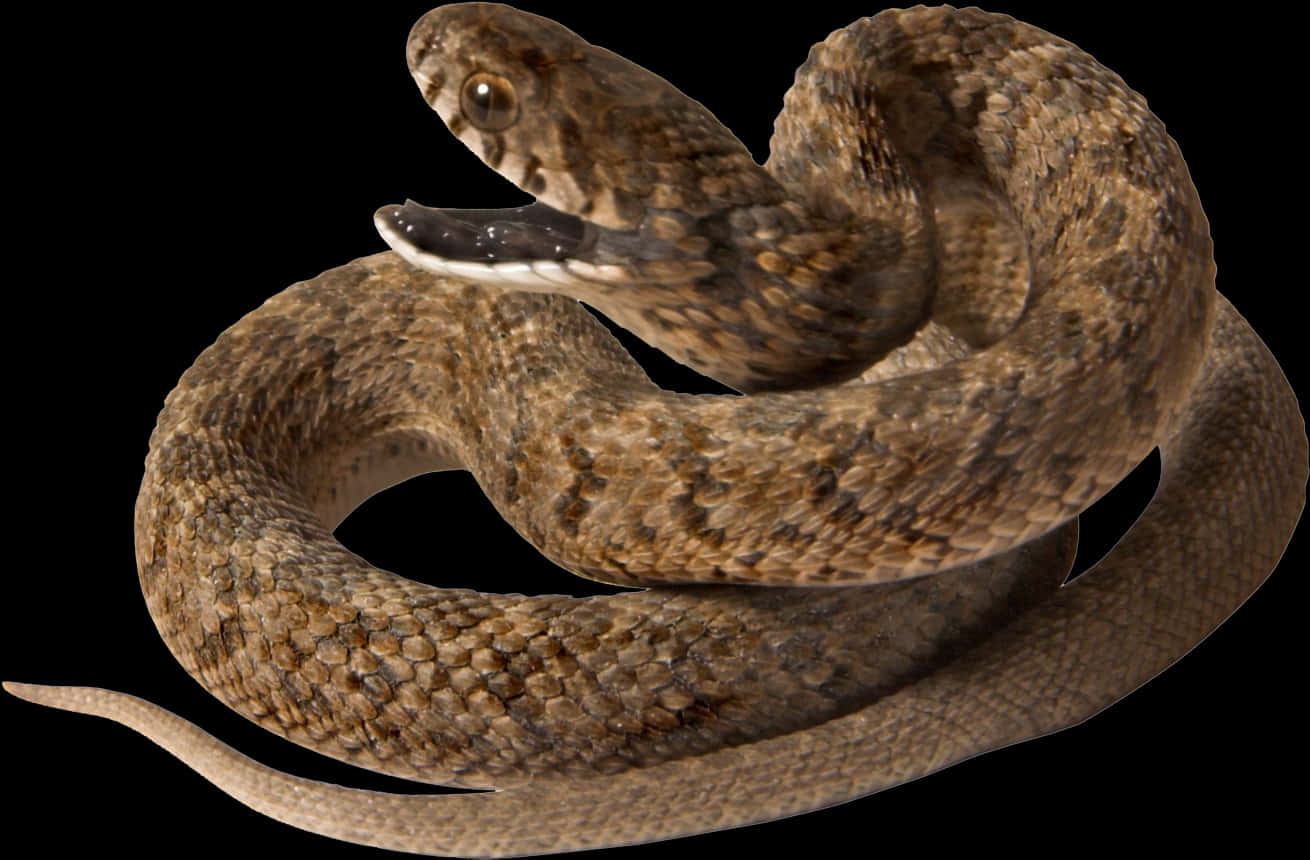 Coiled Brown Snake Black Background.jpg PNG Image