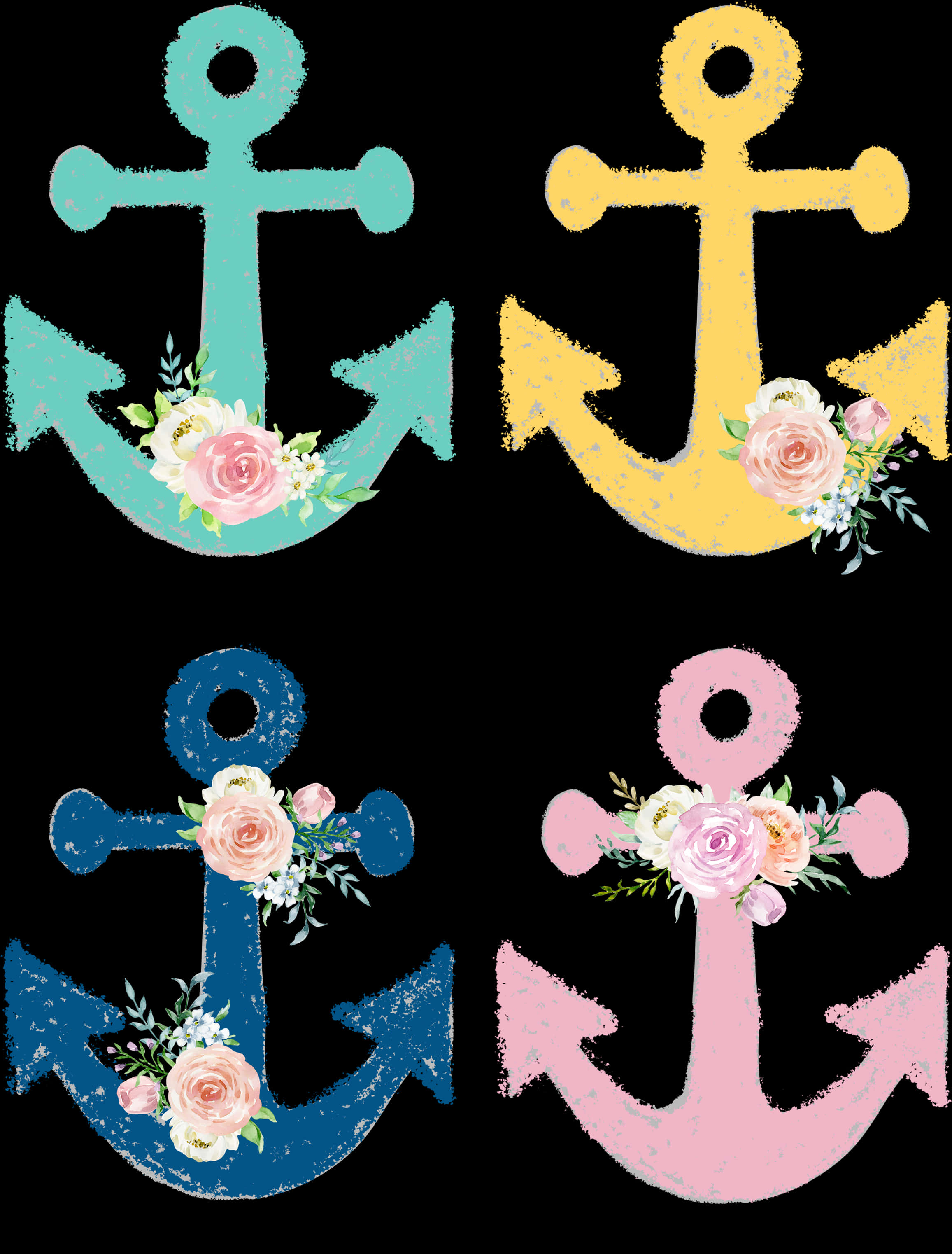 Colorful Anchorswith Floral Decorations PNG Image