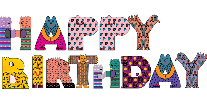 Colorful Animal Happy Birthday Text PNG Image