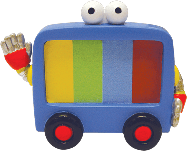 Colorful Animated Bus Character Waving PNG Image