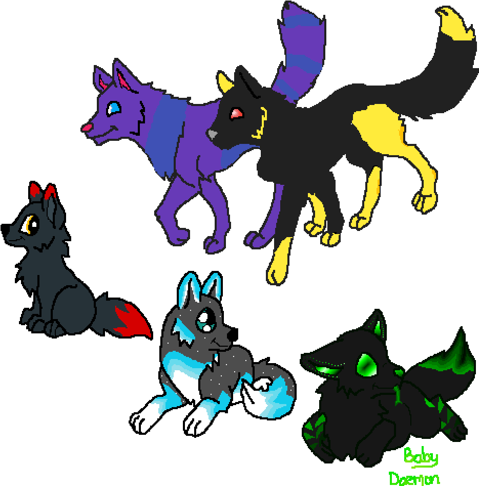 Colorful_ Animated_ Wolves PNG Image