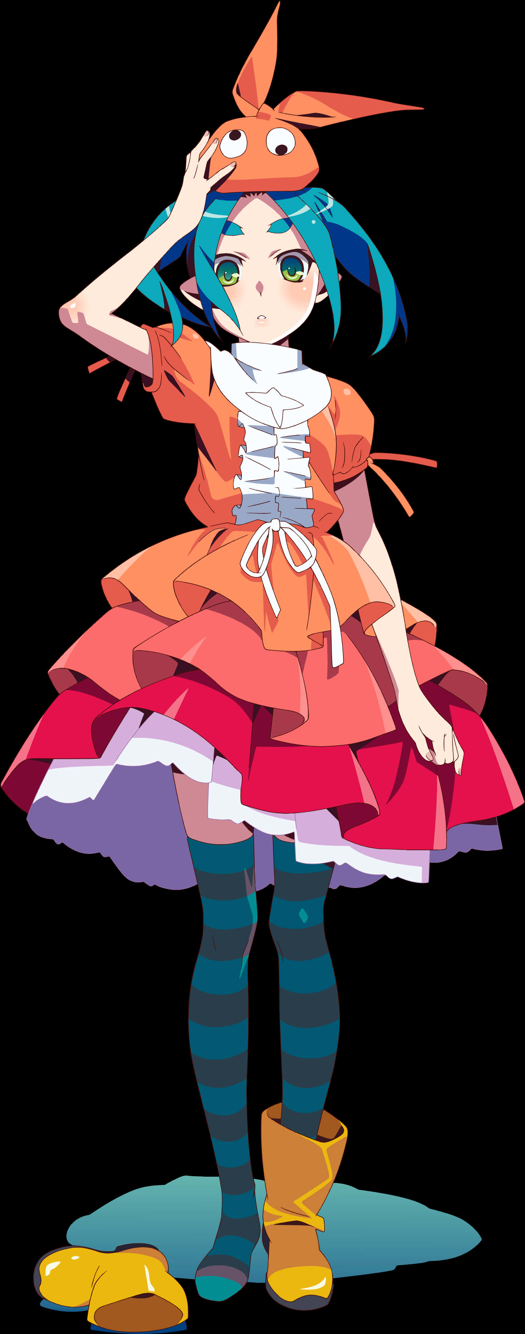 Colorful Anime Character With Orange Hat PNG Image