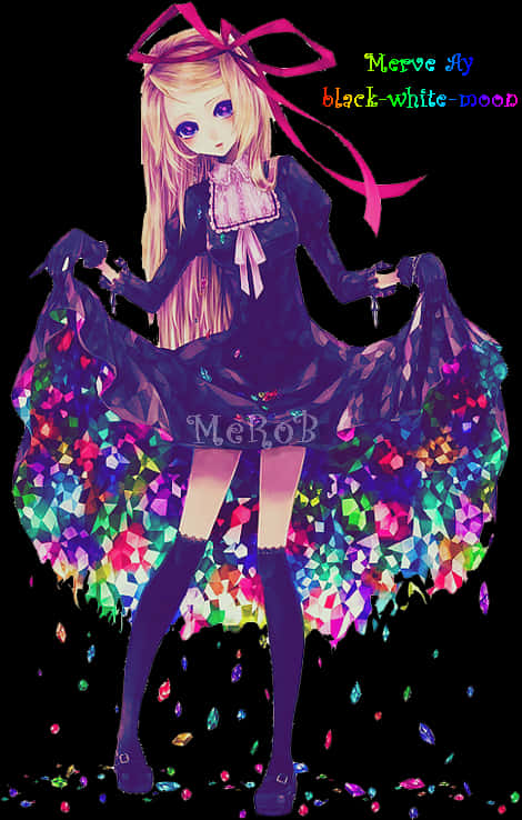 Colorful Anime Girlwith Gemstones PNG Image