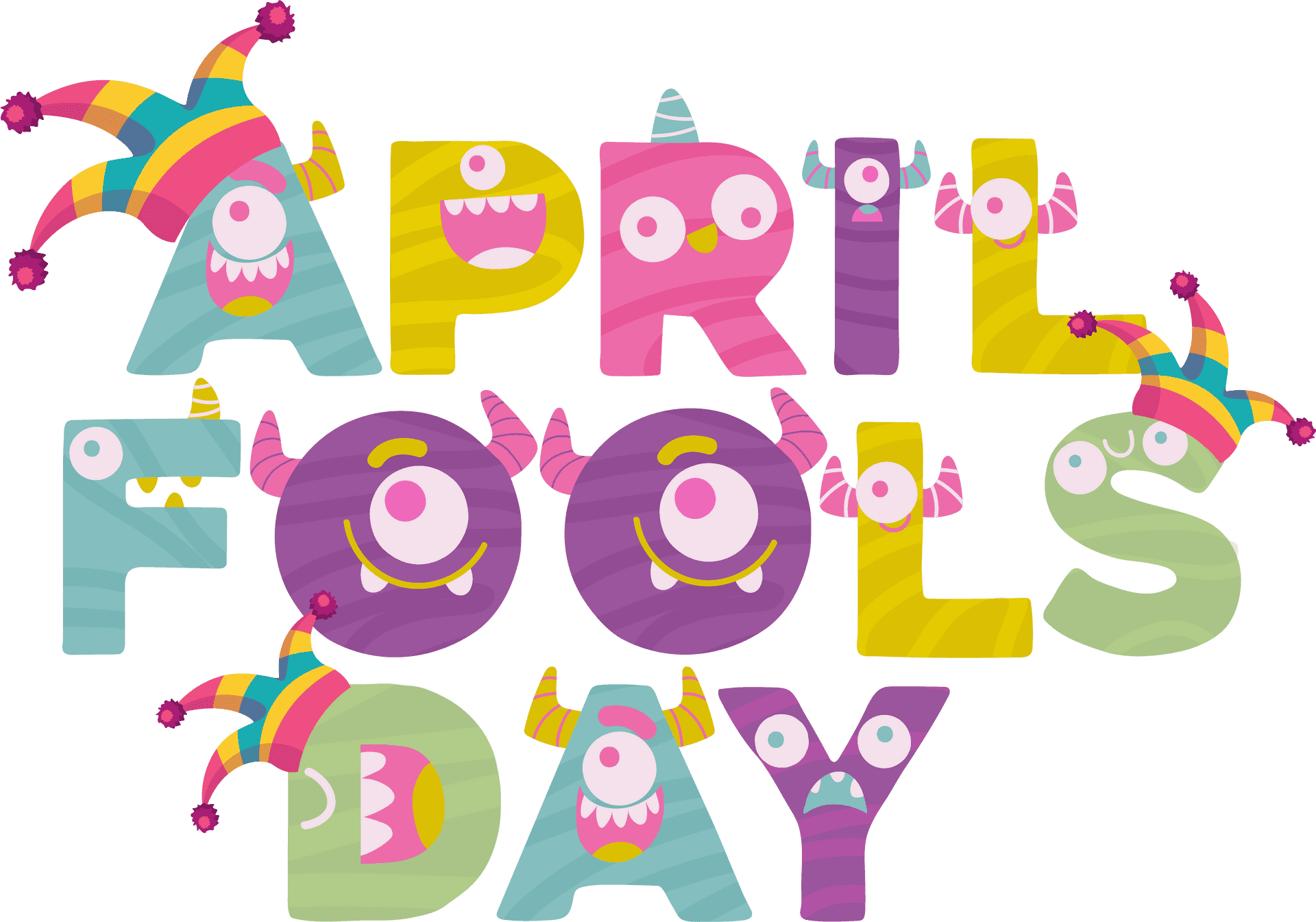 Colorful April Fools Day Text Illustration PNG Image